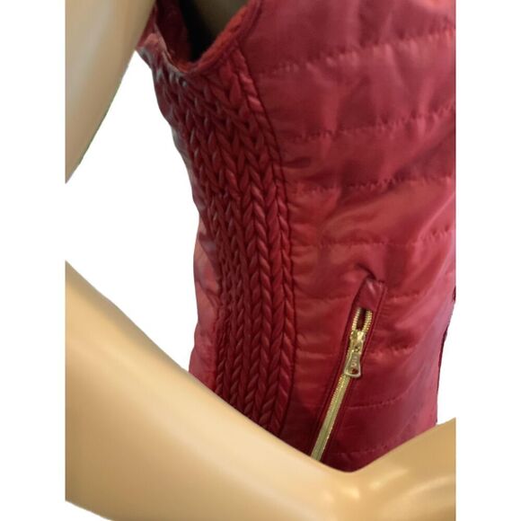 U-Bien Red Sleeveless Zip Puffer High Collar Zipper Pockets Womens Vest Size Med - Picture 5 of 12